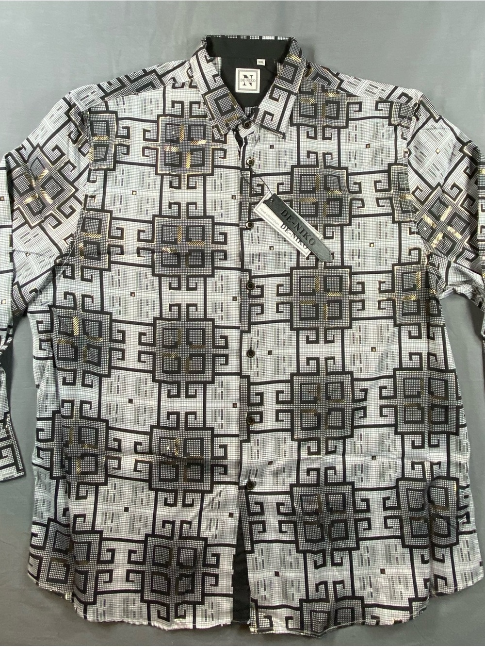 De - Niko Men's Gray & Black Geometric Dress Shirt